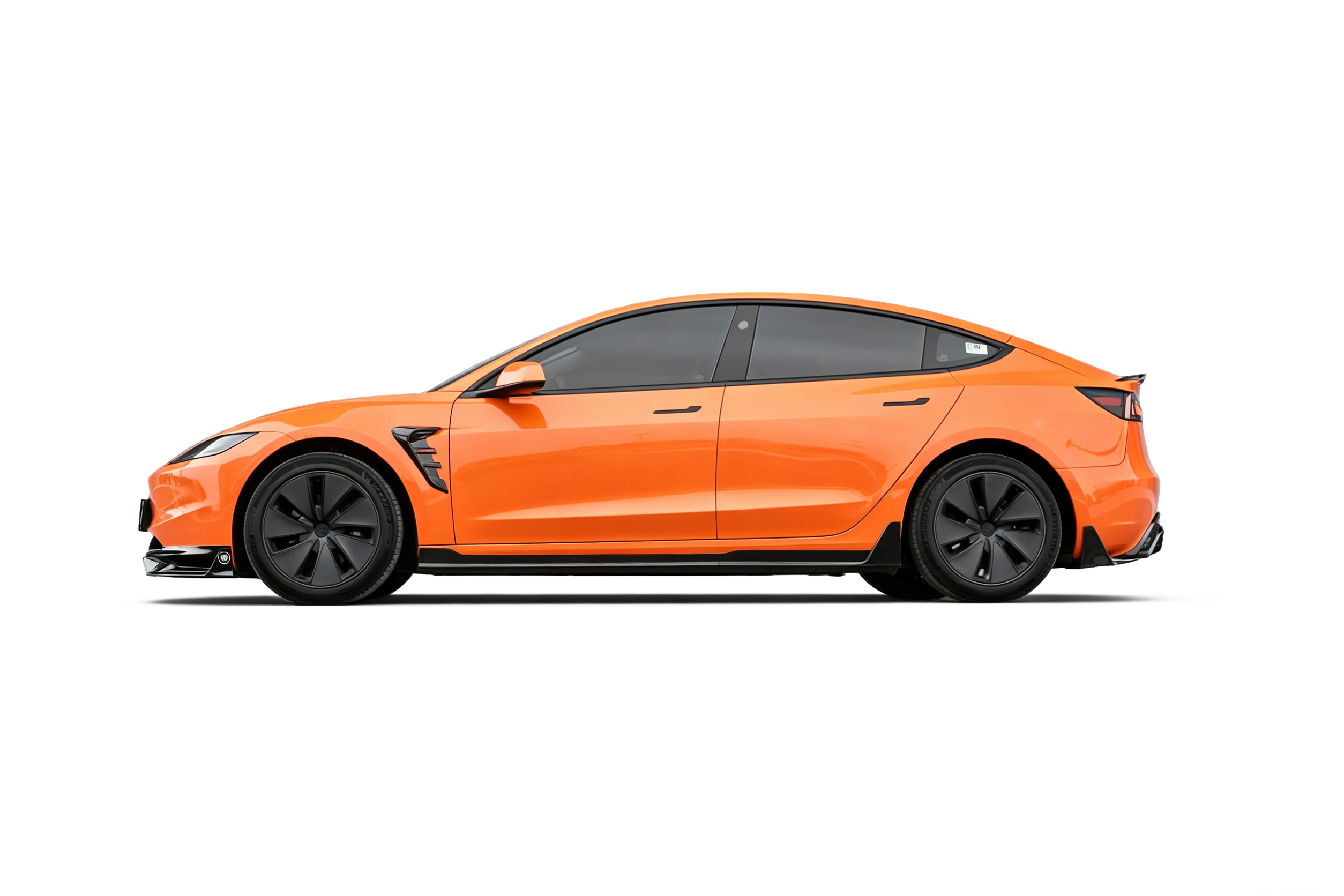 Orange performance car side profile with 世元 aero fitment