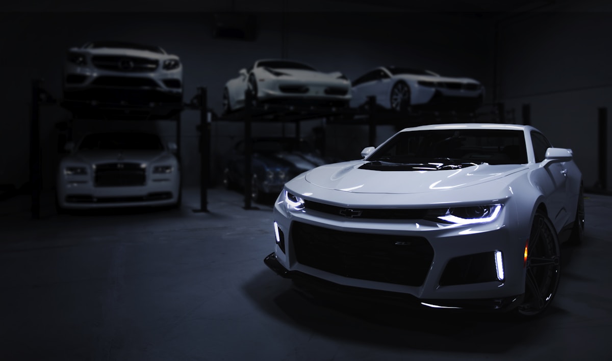 Modified car under studio lighting during build evaluation